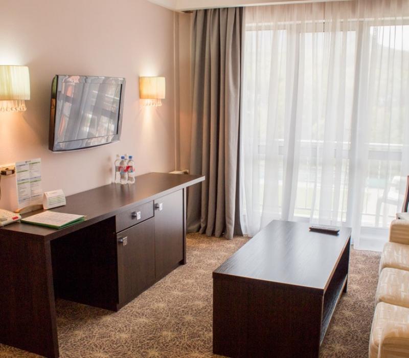 Оснащение гостиной 2 местного 2 комнатного Люкса в санатории Плаза СПА. Железноводск