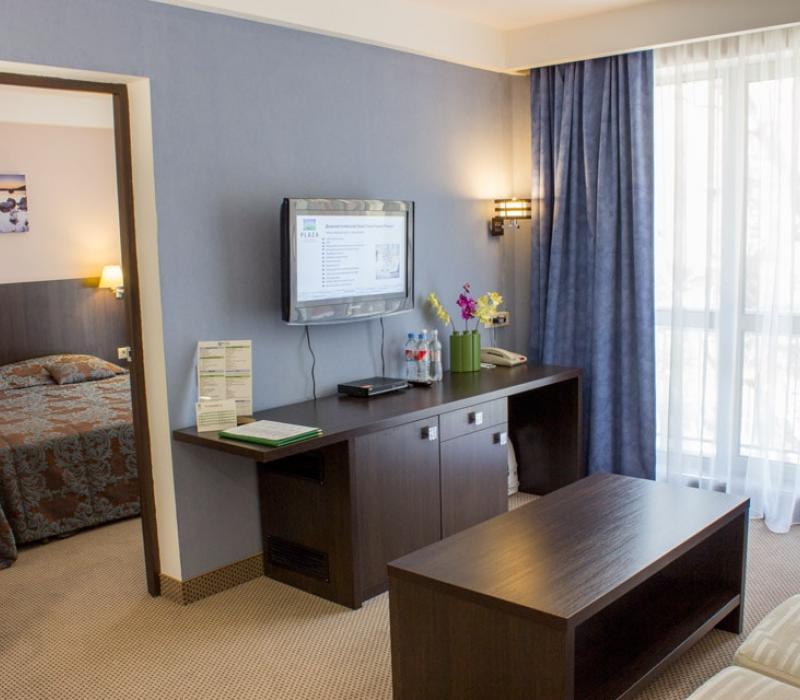 Оснащение гостиной номера 2 местные 3 комнатные Президентские Апартаменты в санатории Плаза СПА. Железноводск